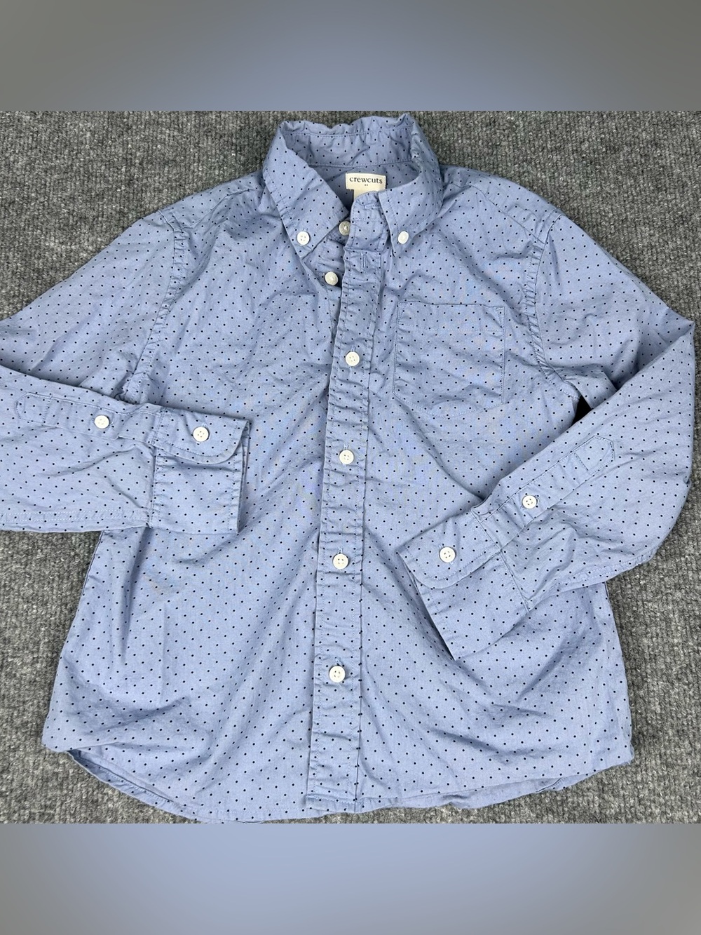 JCrew Crewcuts Dress Shirt Boys 6-7 Blue Navy Polka Dot Church Easter Family Pic